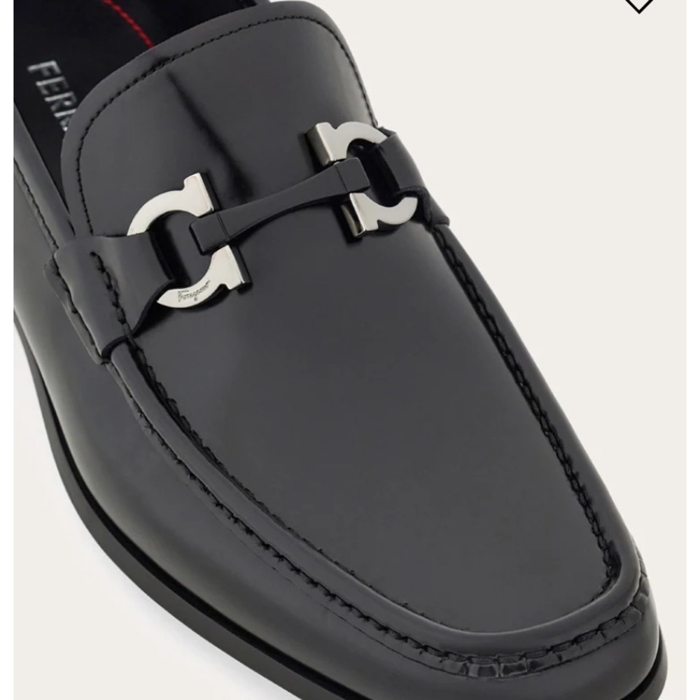 Salvatore Ferragamo Black Leather Loafers with Metallic Accents